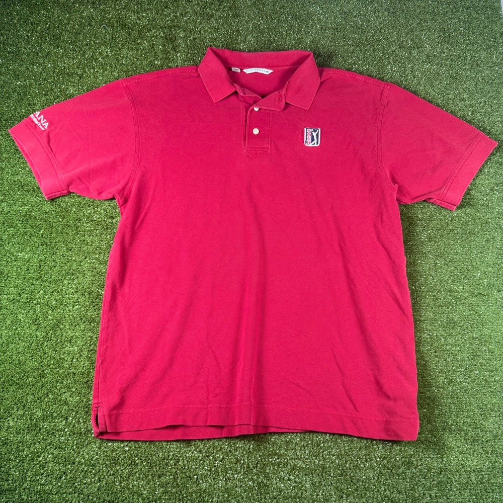 Cutter & Buck PGA Tour Mens XL Red Short Sleeve Pique Golf Polo Shirt Logo‎
